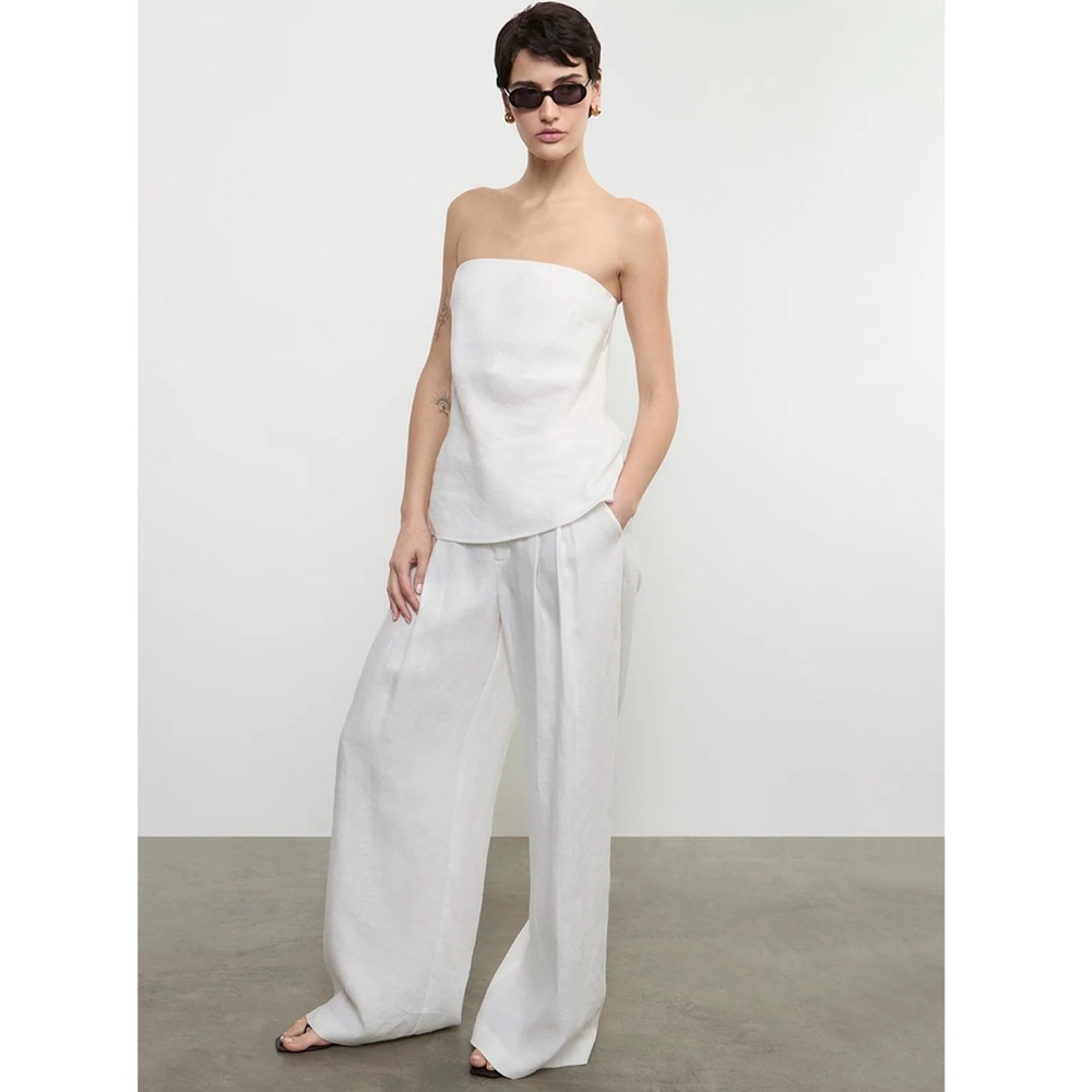 Enza Costa linen pleated trouser in undyed 3/L